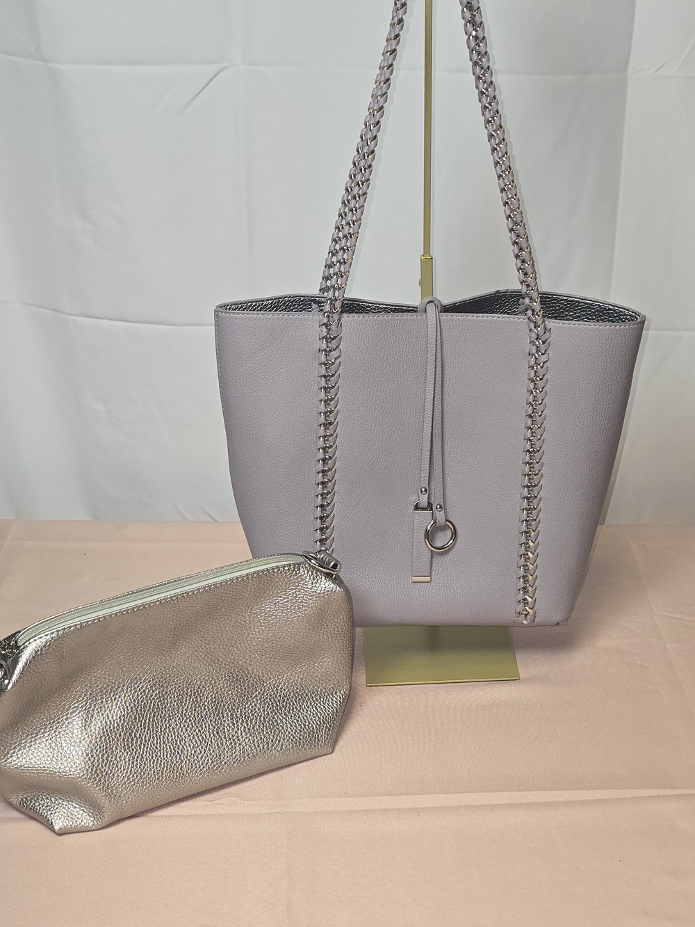 Lavender Tote Handbag with Metallic Pouch - Mystery Makeup Bundle